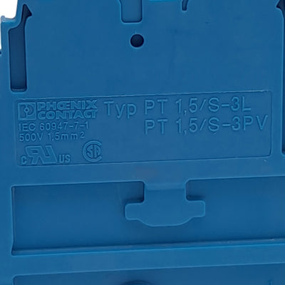 New – Open box Lot of 6 Phoenix Contact PT 1,5/S-3L BU 3213726 Terminal Block, 3-Potential
