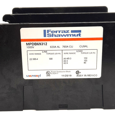 New – Open box Ferraz Shawmut MPDB69312 Power Distribution Block 2-Pole, 2x4 Line x Load