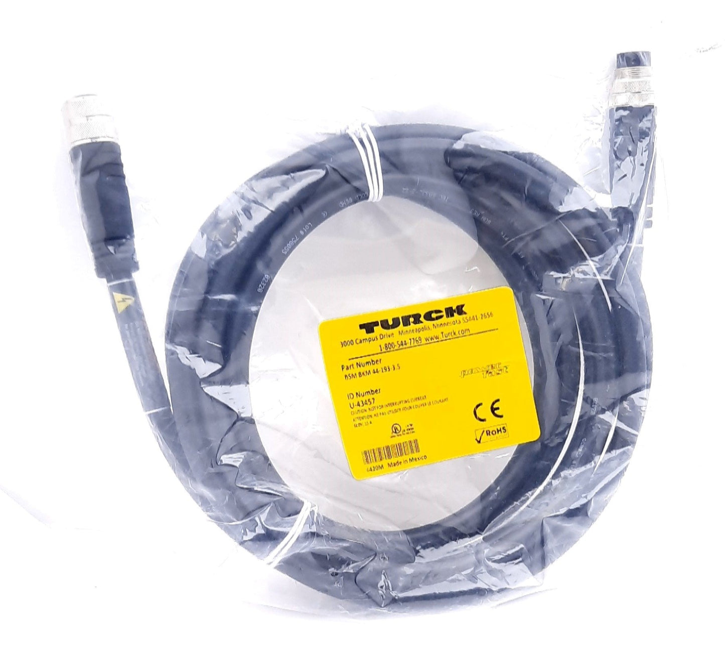 New Turck BSM BKM 44-193-3.5 Double-Ended Cordset Male Connector to Female Connector