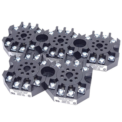 New – Open box Lot of 5 Custom Connector RB08-PC Relay Socket, 8-Pin Octal, DPDT, 600V 10A