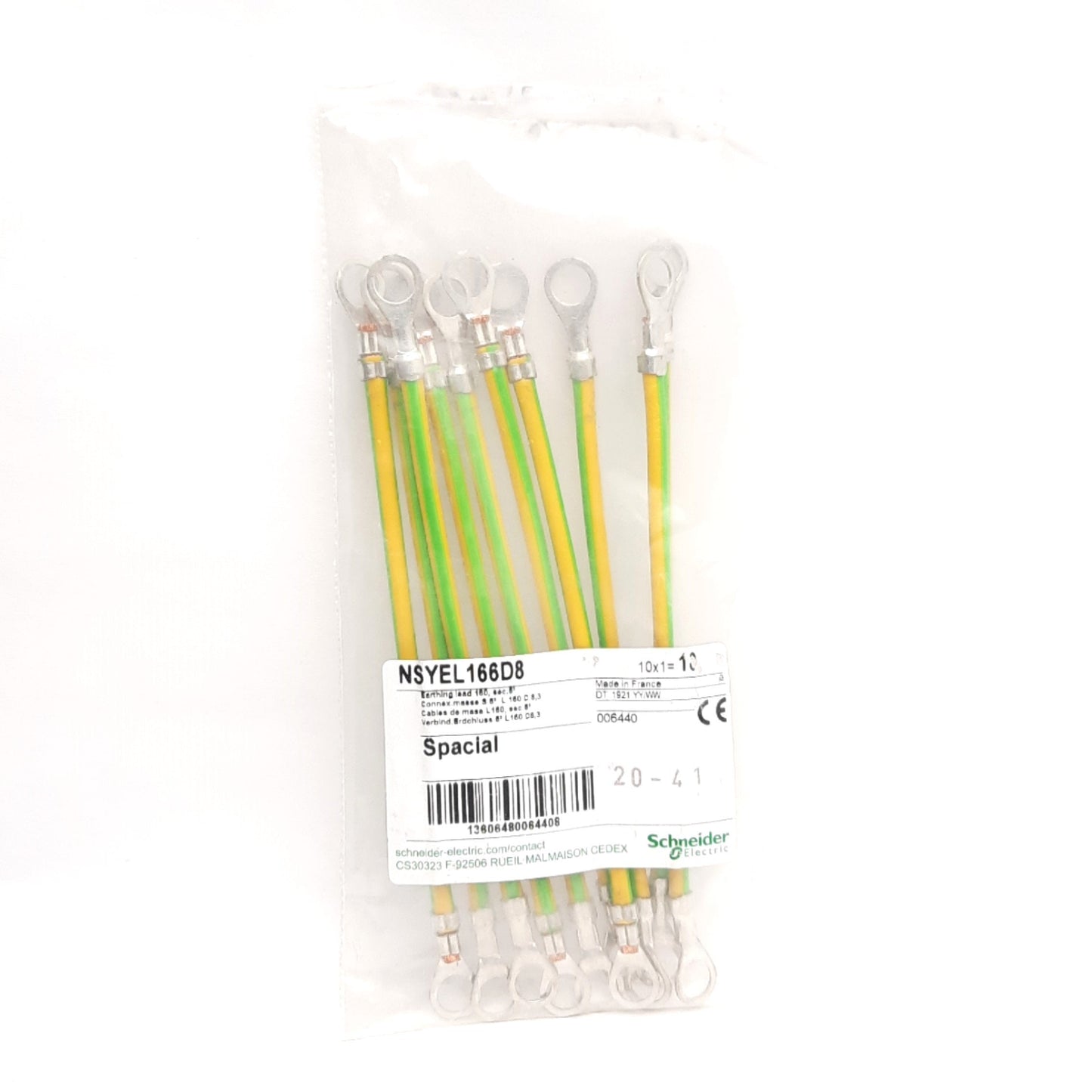 New Lot of 10 Schneider Electric NSYEL166D8 Grounding Earth Lead 160mm Length, 8.3mm