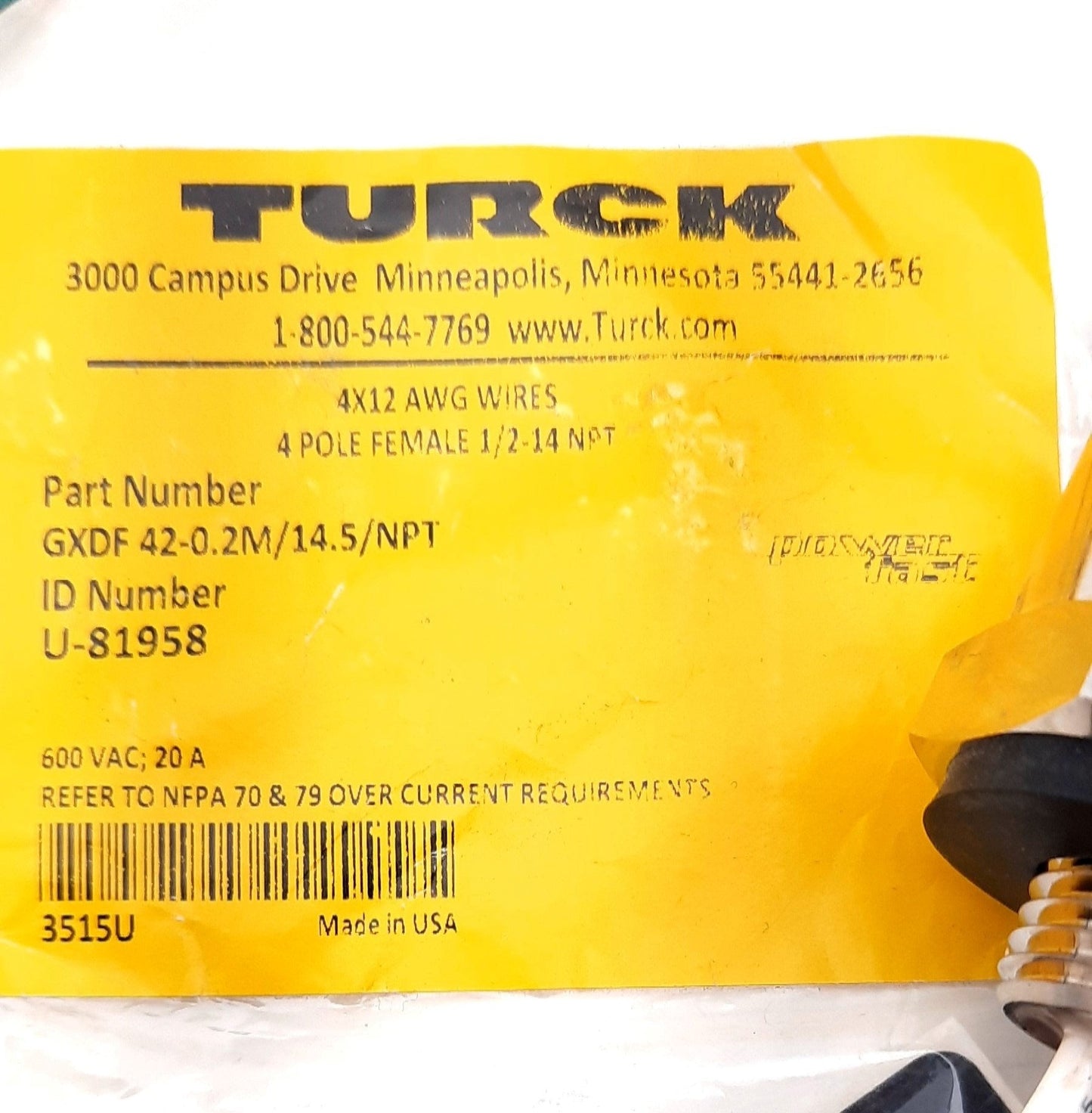 New Turck GXDF 42-0.2M/14.5/NPT PROFINET Panel-Mount Receptacle Bulkhead Connector