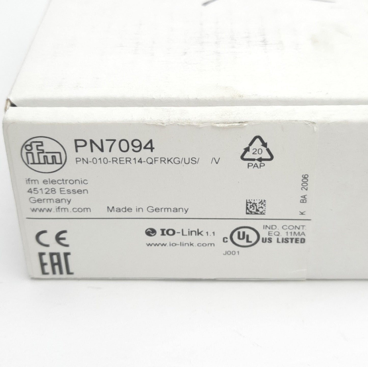 New IFM PN7094 Pneumatic Sensor -1 to 10bar Range, G1/4 Female, PNP/NPN, M12 4-P