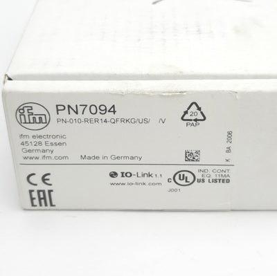 New IFM PN7094 Pneumatic Sensor -1 to 10bar Range, G1/4 Female, PNP/NPN, M12 4-P