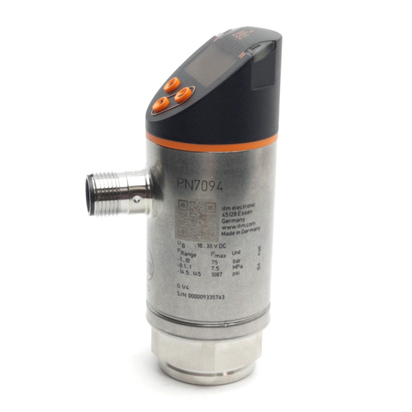 New IFM PN7094 Pneumatic Sensor -1 to 10bar Range, G1/4 Female, PNP/NPN, M12 4-P