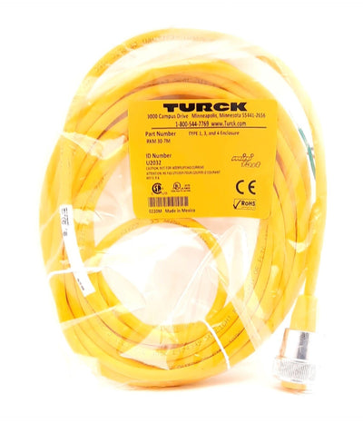 New Turck RKM 30-7M Actuator and Sensor Cable Cordset 7m 600VAC 9A 3-pin 7/8"-16