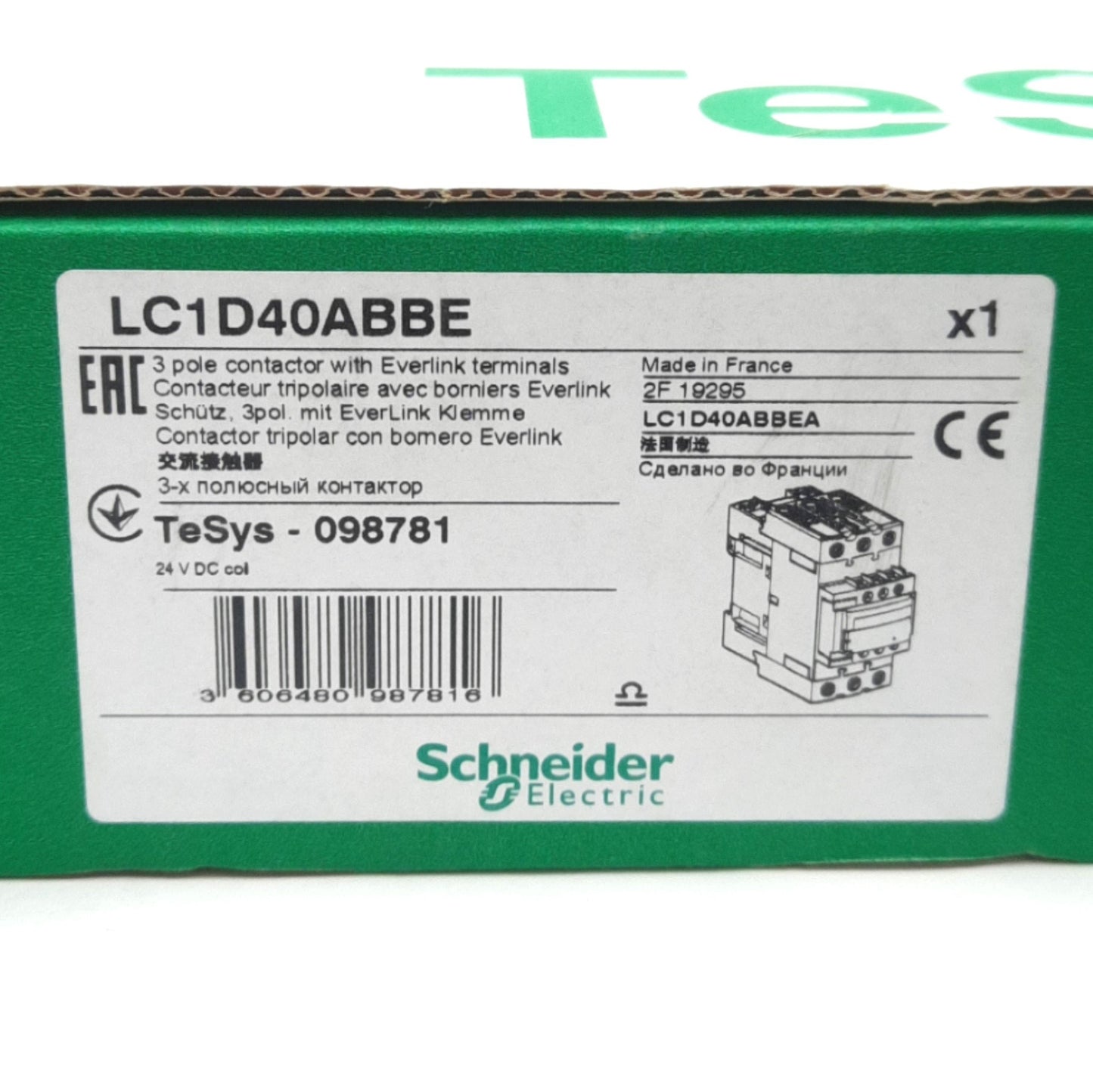New Schneider Electric LC1D40ABBE IEC Contactor, 3-Pole, 690VAC 60A, 24VDC Coil