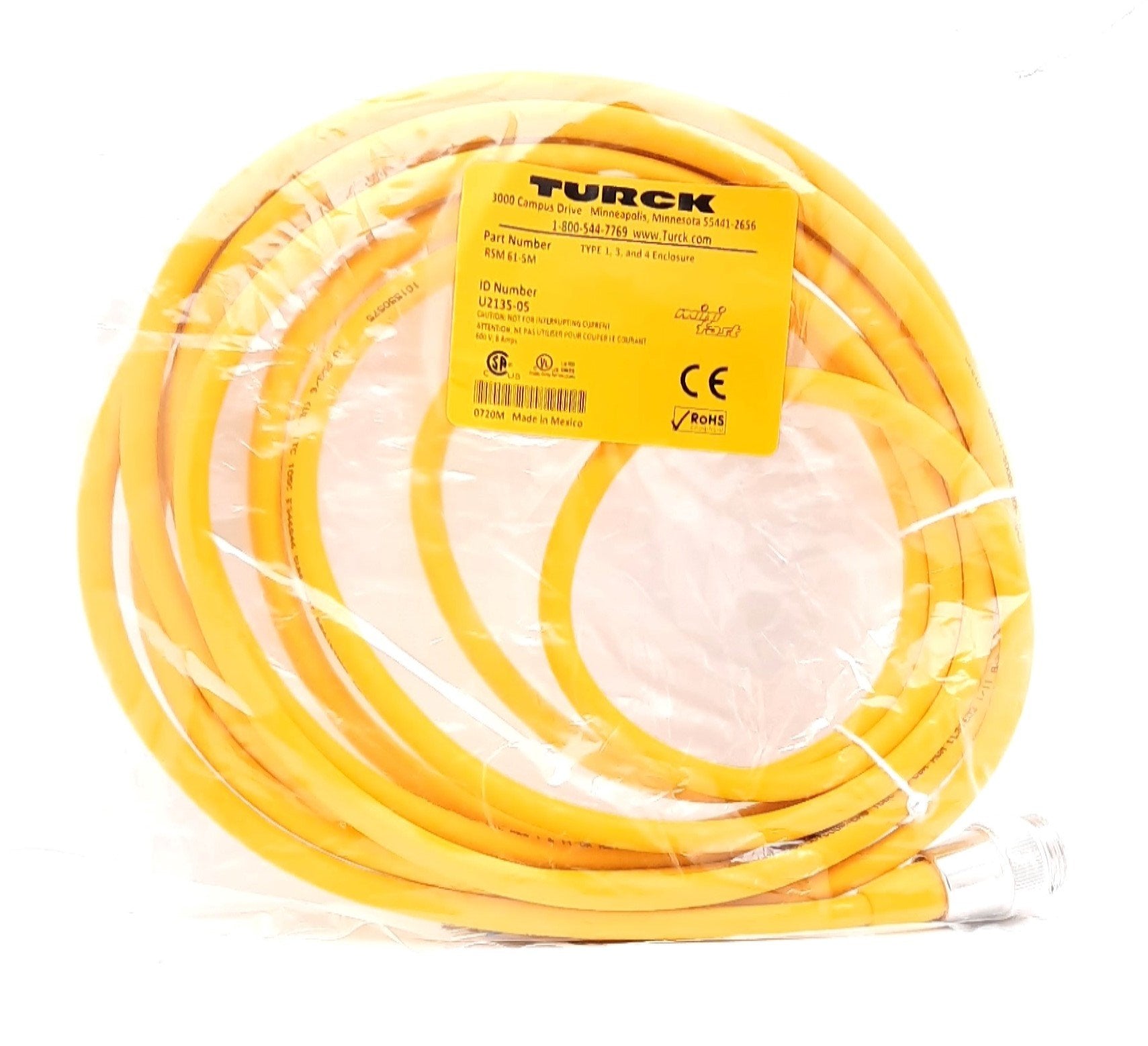 Turck RSM 61-5M Actuator and Sensor Cable 600VAC 8A 6 Pin 6 Pin Male 7 ...