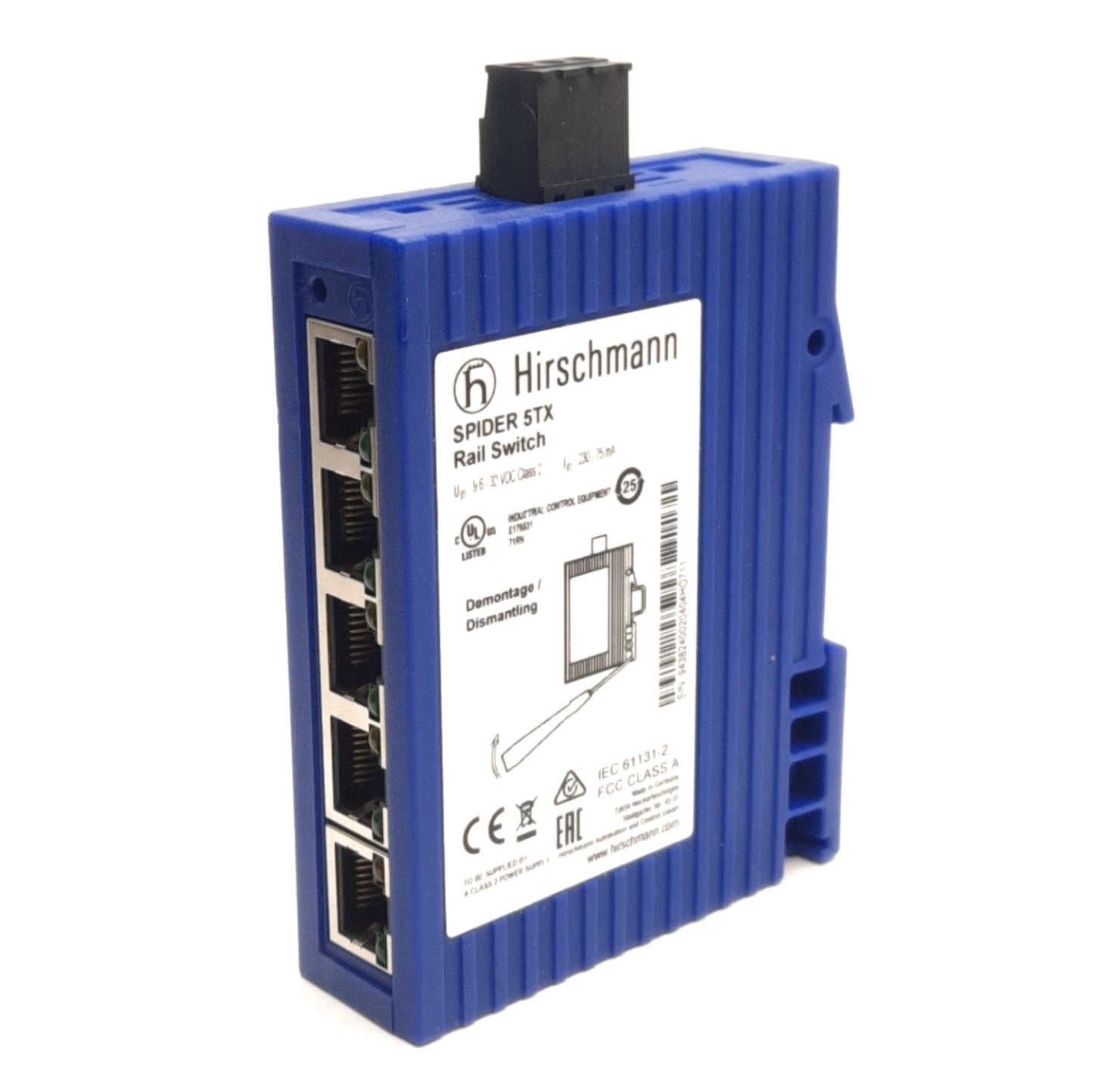 New Hirschmann 943-824-002 Spider 5TX Ethernet Rail Switch, 5-Port, 24V DC