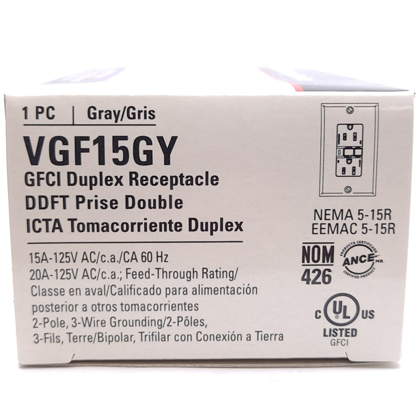 New Lot of 3 Cooper Wiring VGF15GY GFCI Duplex Receptacle 125VAC 15A, 2-Pole, 3-Wire