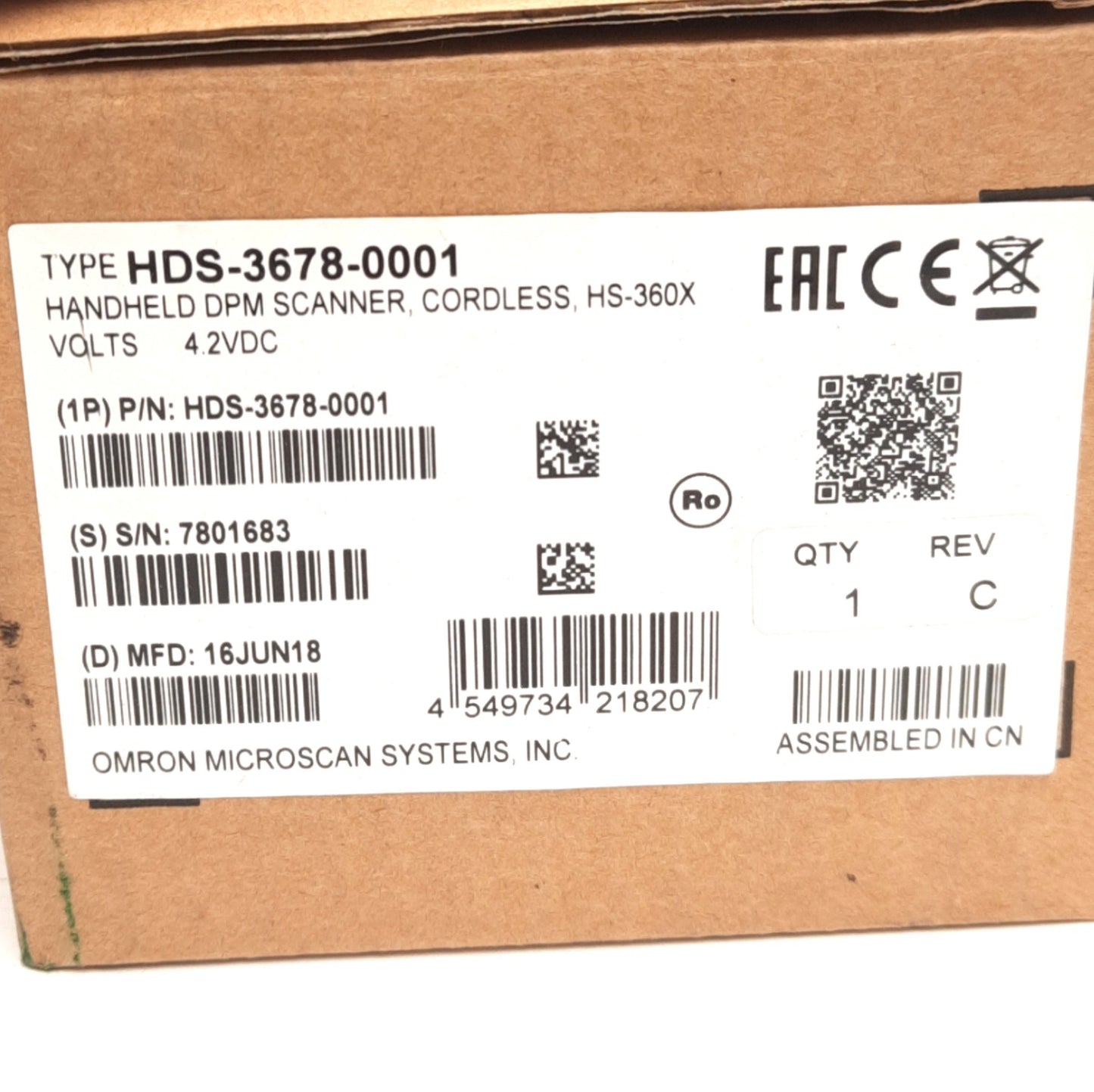 New Omron HDS-3678-0001 Microscan HS-360X Handheld Dpm Barcode Scanner, Bluetooth
