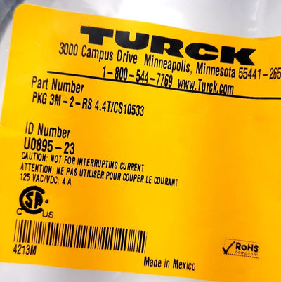 New Turck PKG 3M-2-RS 4.4T/CS10533 Actuator and Sensor Cordset 125VAC 4A 2m