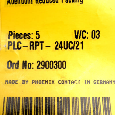 New – Open box Lot of 5 Phoenix Contact 2900300 Relay Module, SPDT, 6A 240VAC, 24VAC/DC Coil