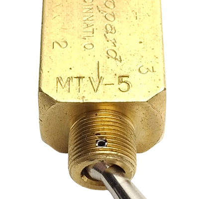Used Clippard MTV-5 Brass Toggle Valve, 5-Port 2-Position, 150psi, 10-32 Ports