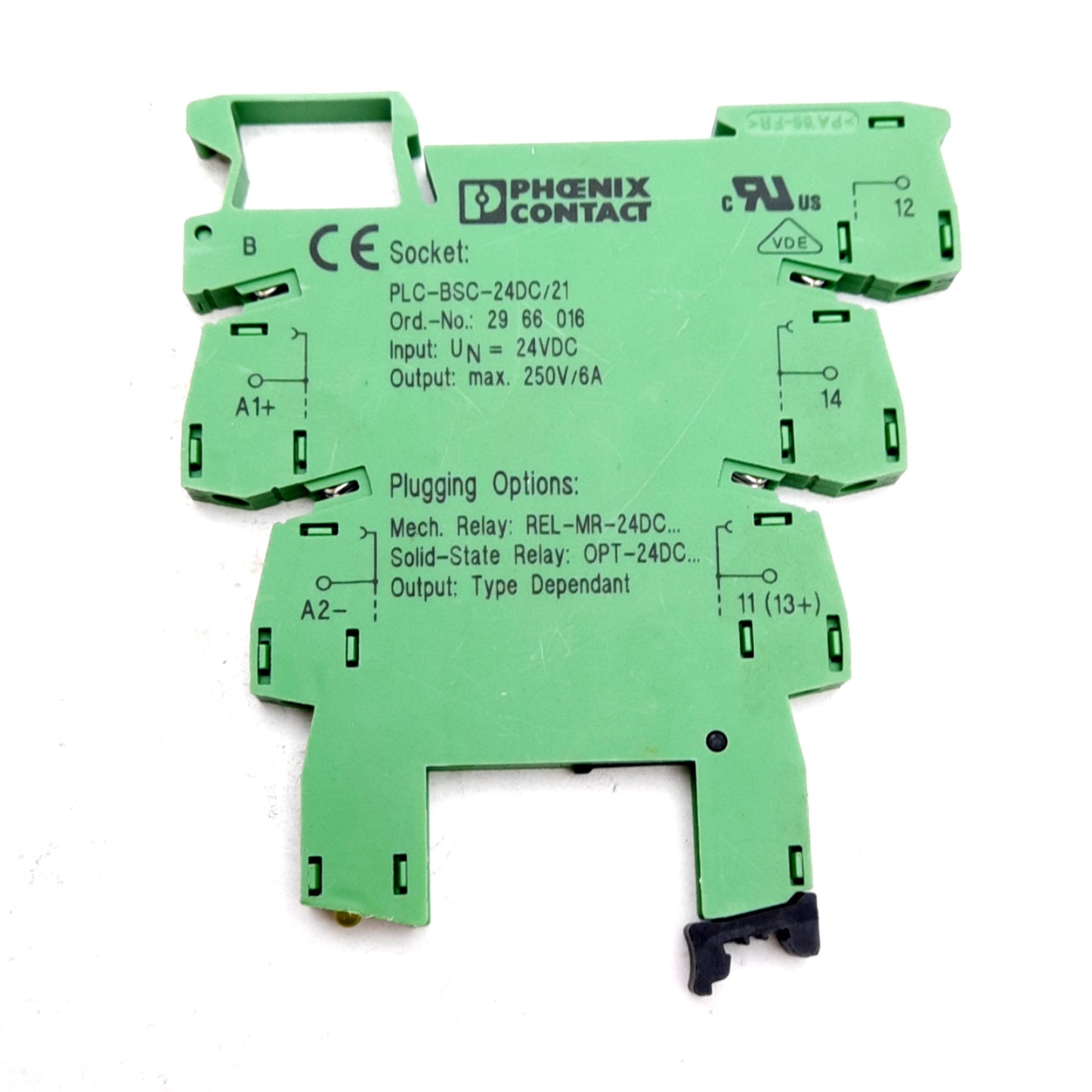 Used Lot of 5 Phoenix Contact 2966016 Relay Socket SPDT 250V 6A, 24VDC Coil, DIN Rail