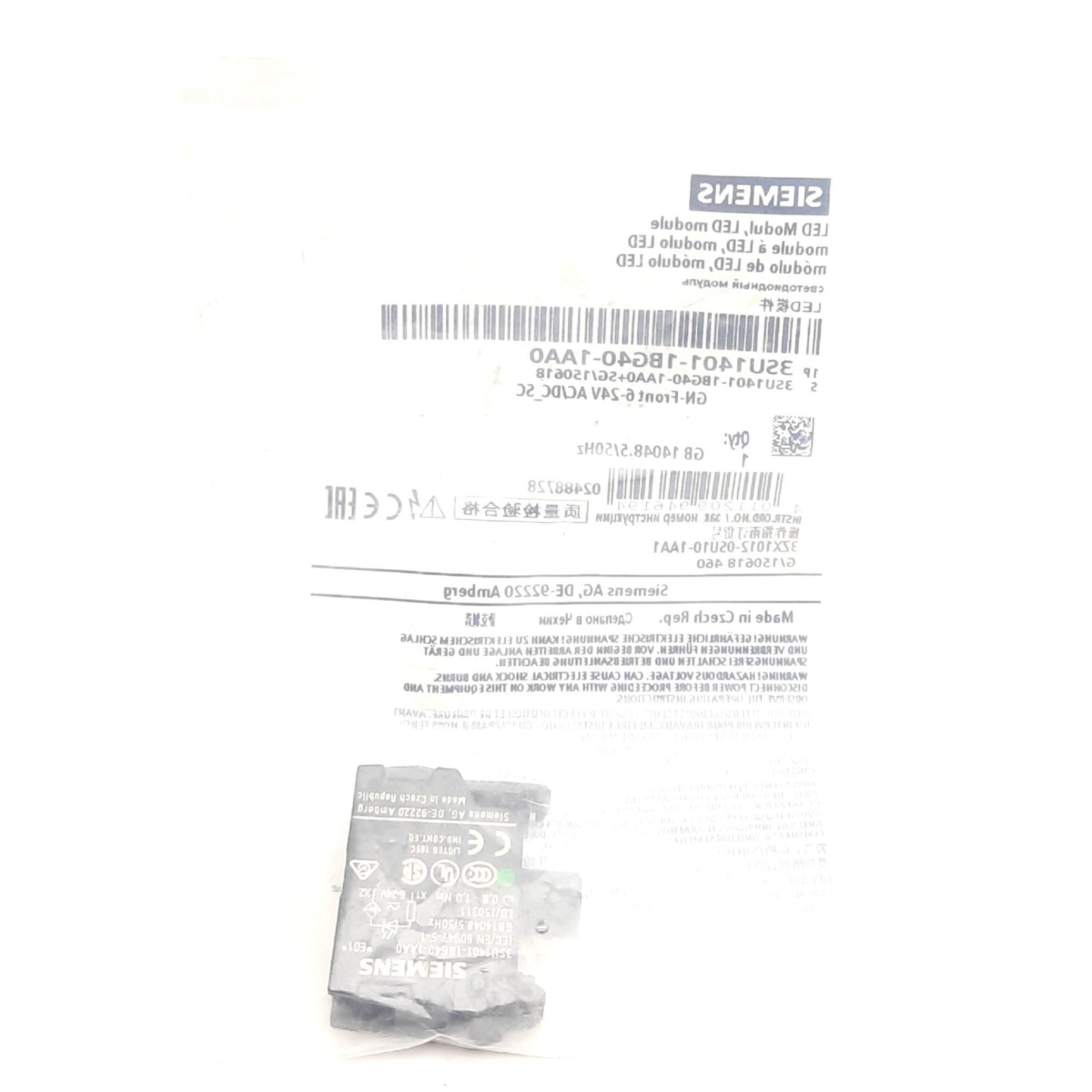 New Siemens 3SU1401-1BG40-1AA0 LED Module, Green, Screw Terminal, 24V AC/DC