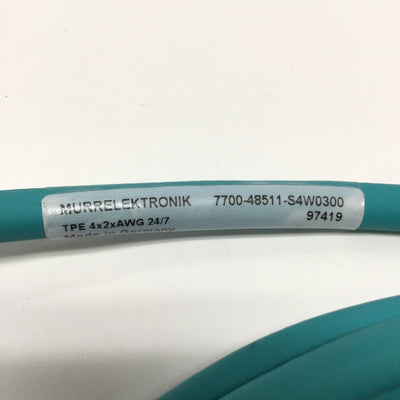 New – Open box Murr 7700-48511-S4W0300 Ethernet Networking Cable M12 Male 8-Pin CAT5e, 3m