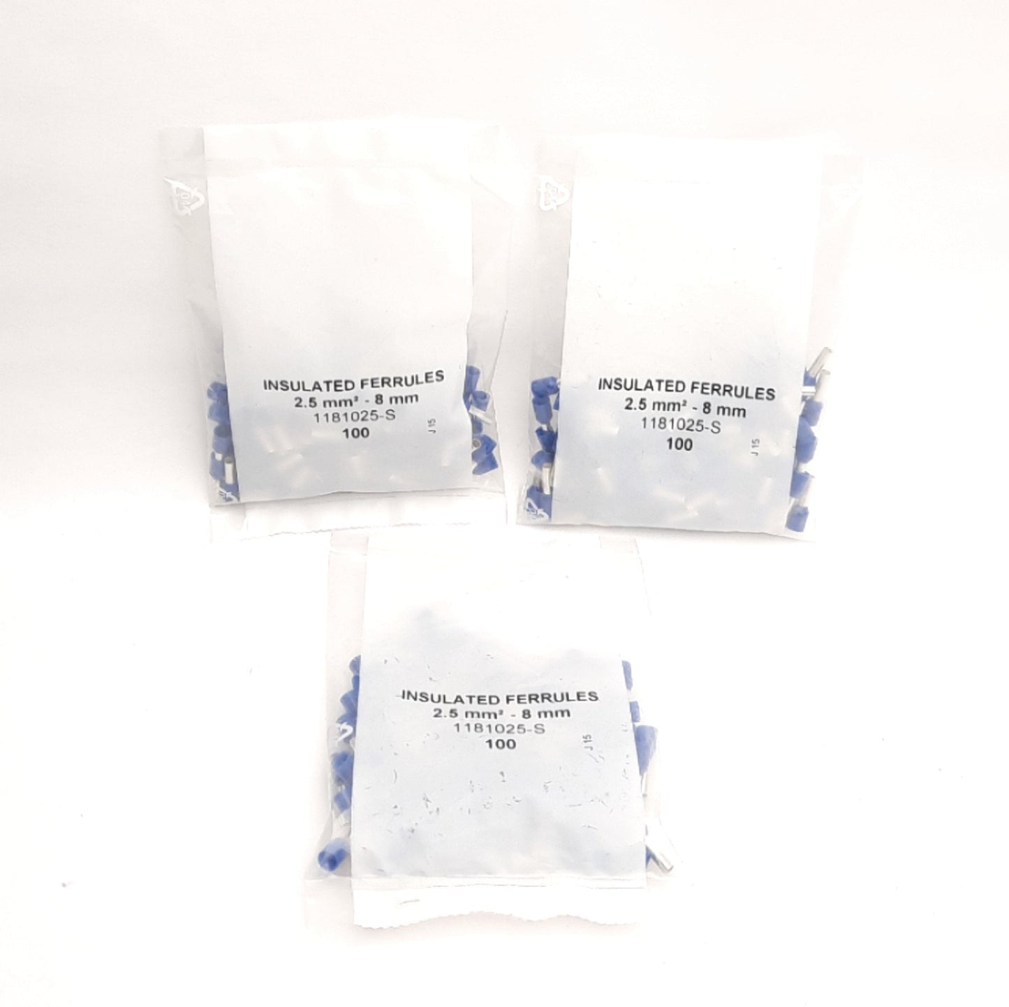 New Lot of 3 American Electric 1181025-S Bag of Insulated Ferrules 2.5mm²-8mm, 14AWG