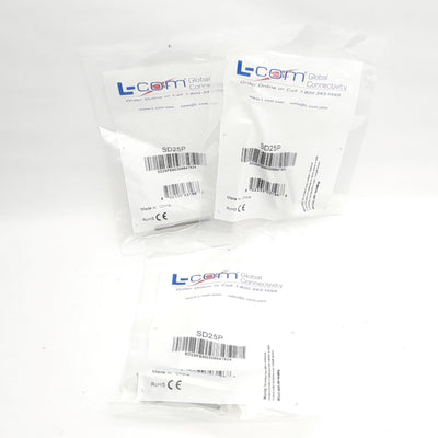 New Lot of 3 L-Com SD25P D-Sub Connector, Solder Contact, 25-Pin Male