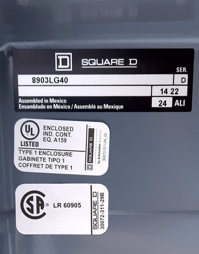 New Square D 8903LG40 Lighting Contactor With Enclosure 4 Pole 4N.O 600v, 110-120VAC