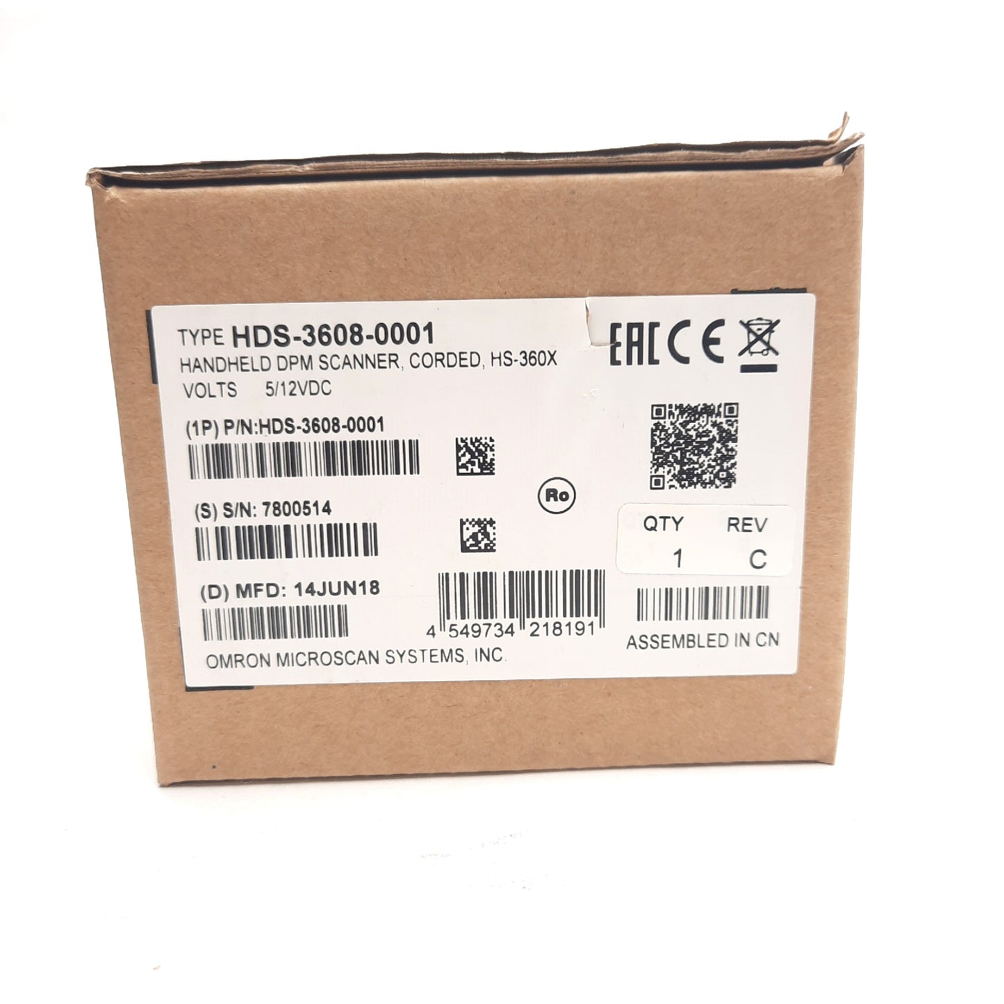 New Omron HDS-3608-0001 Microscan HS-360X Handheld DPM Barcode Scanner, Wired