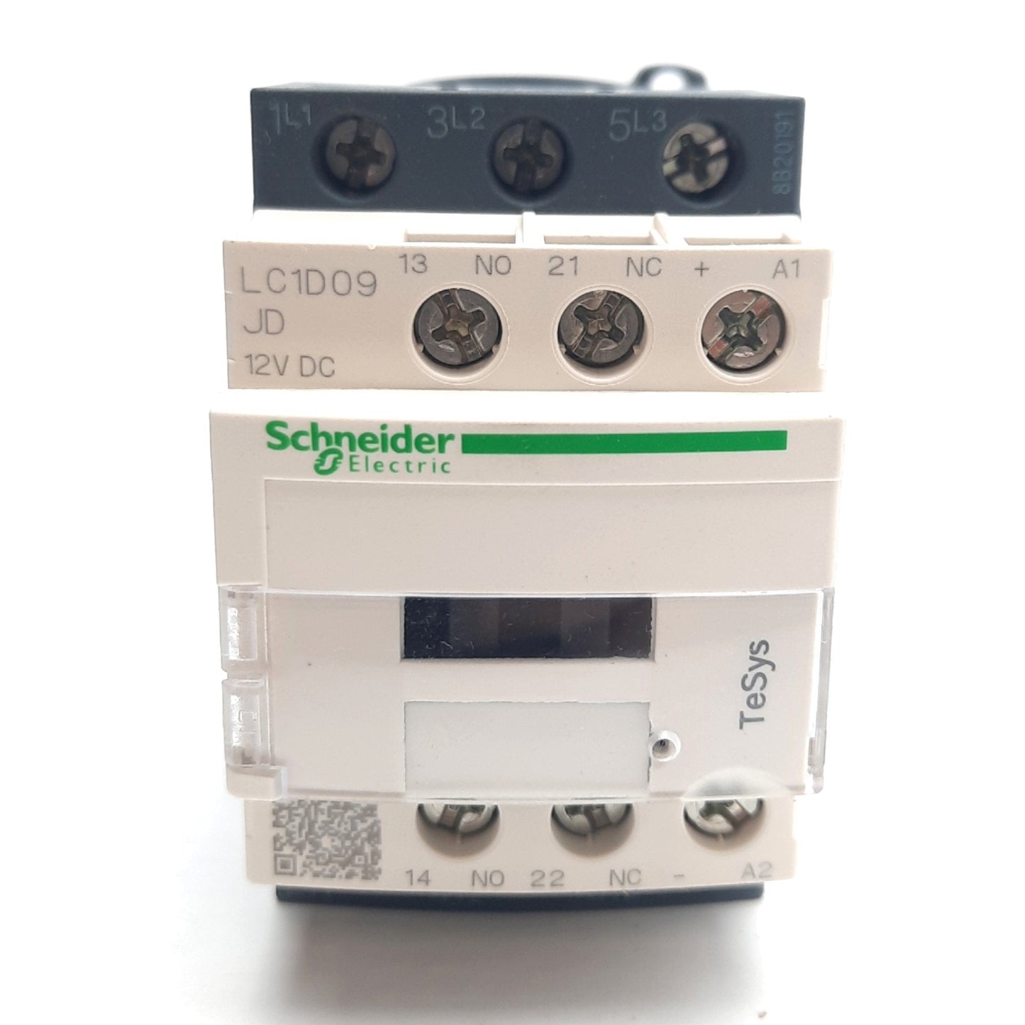 New Schneider Electric LC1D09JD IEC Contactor, 9A, 3P N.O., 12VDC Coil, w/LAD4TBDL