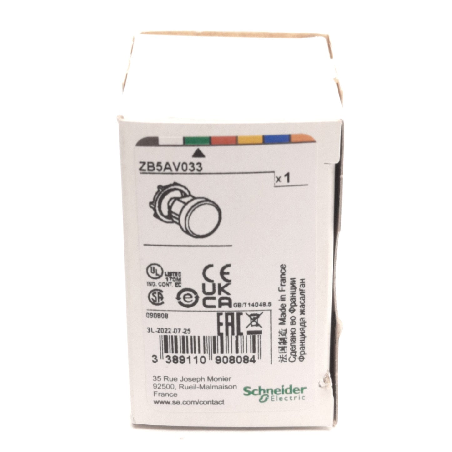 New Lot of 3 Schneider Electric ZB5AV033 Illuminated Pilot Light Head, 22mm, XB5