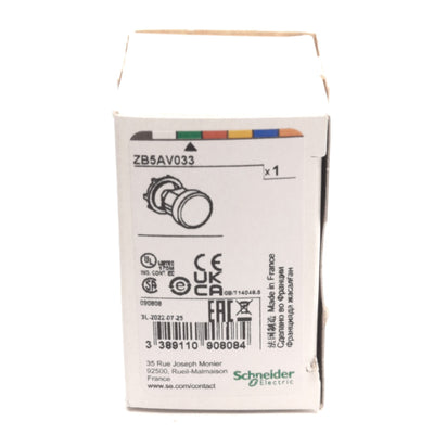 New Lot of 3 Schneider Electric ZB5AV033 Illuminated Pilot Light Head, 22mm, XB5