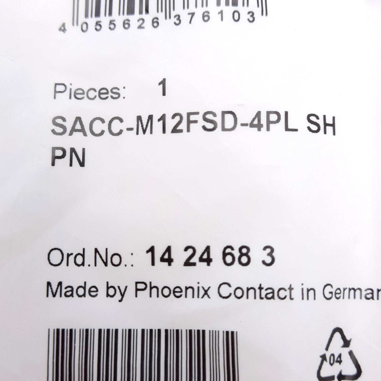 New Lot of 3 Phoenix Contact 1424683 Connector, M12 4-Position Female, 60VAC 4A