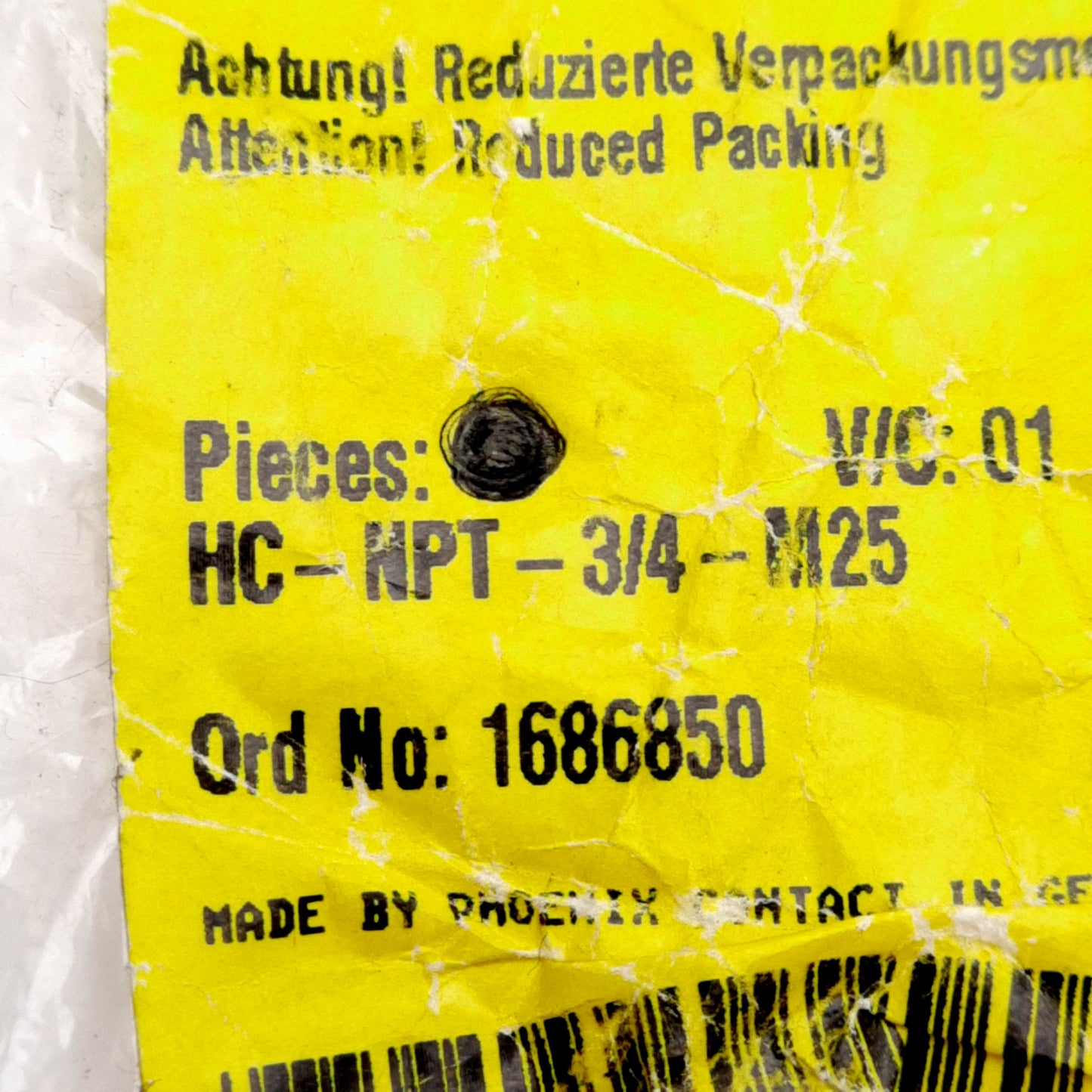 New – Open box Lot of 3 Phoenix Contact 1686850 Adapter, 3/4in NPT Female to M25 Male, 5 bar