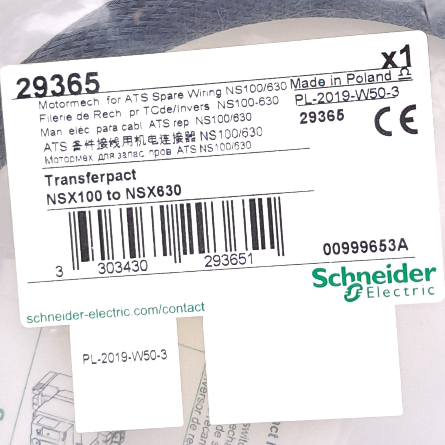 New Schneider Electric 29365 Spare Wiring Connection Kit, For ComPacT NS/NSX100–630