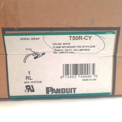 New Panduit T50R-CY Fire Resistant Polyethylene Spiral Wrap, 1/2" x 100ft