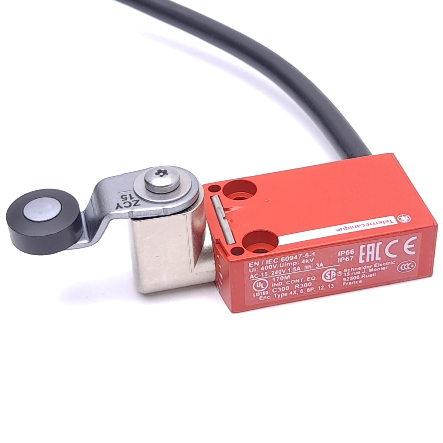 New Telemecanique XCSM4115L5 Safety Limit Switch, 2x NC 2x NO, Rotary Head, 5m Cable