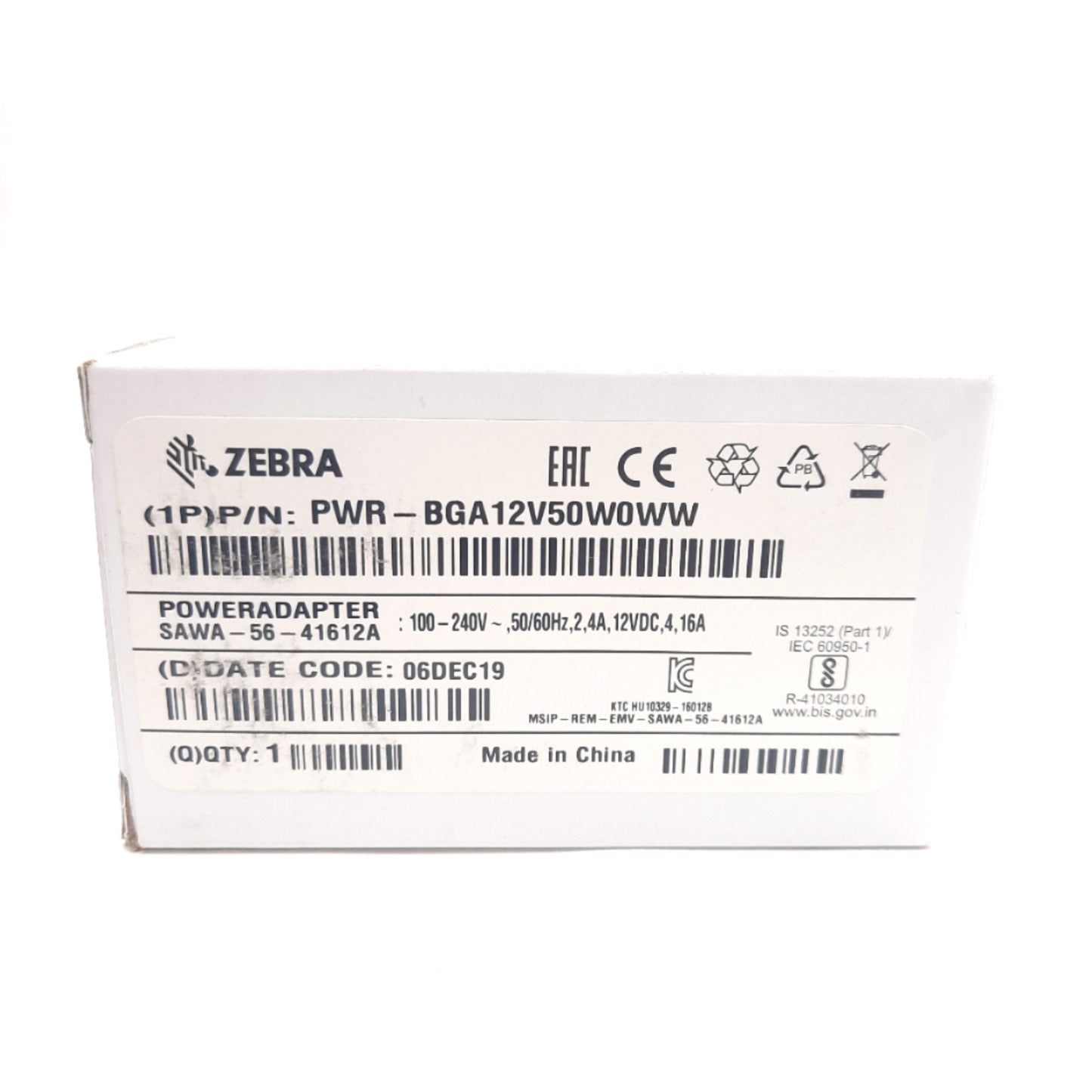 New Zebra PWR-BGA12V50W0WW Power Supply Adapter, 100-240VAC Input, 12VDC Output, 50W