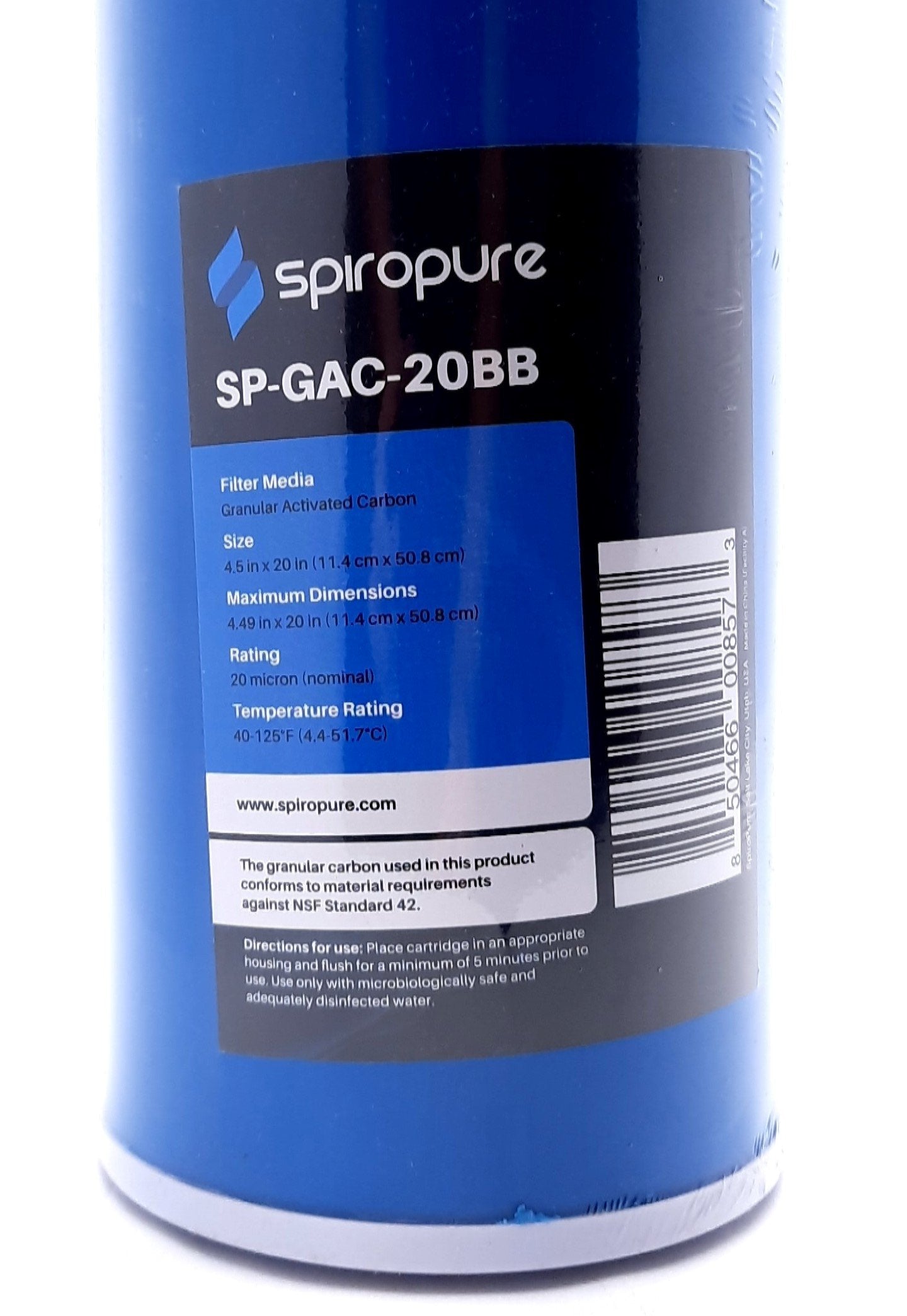 New Spiropure SP-GAC-20BB Granular Activated Carbon Filter 20 Micron 4.5" x 20"