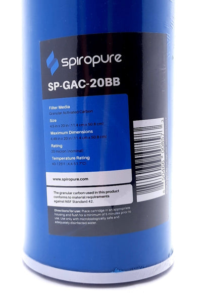 New Spiropure SP-GAC-20BB Granular Activated Carbon Filter 20 Micron 4.5" x 20"