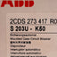 New ABB S203U-K50 Circuit Breaker, 3-Poles, K-Curve, 240VAC, 50A, DIN Rail