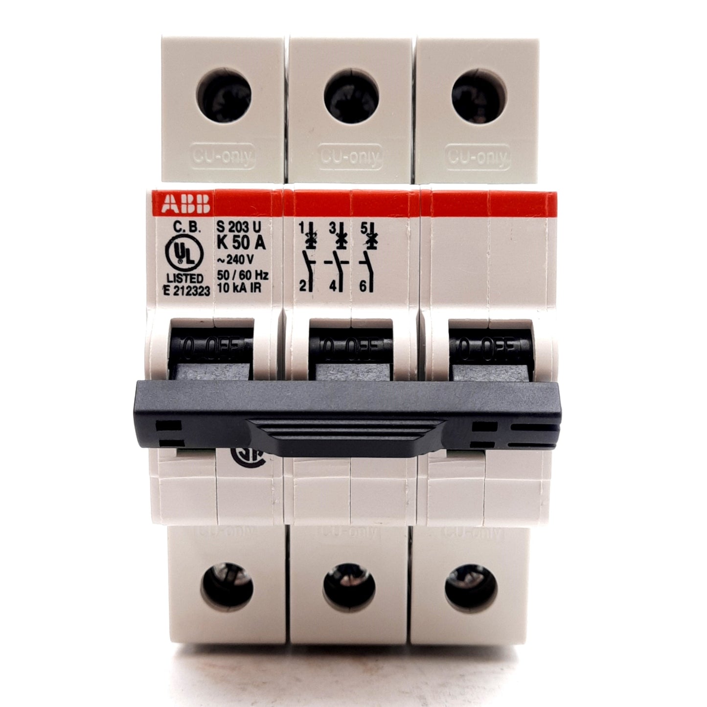 New ABB S203U-K50 Circuit Breaker, 3-Poles, K-Curve, 240VAC, 50A, DIN Rail