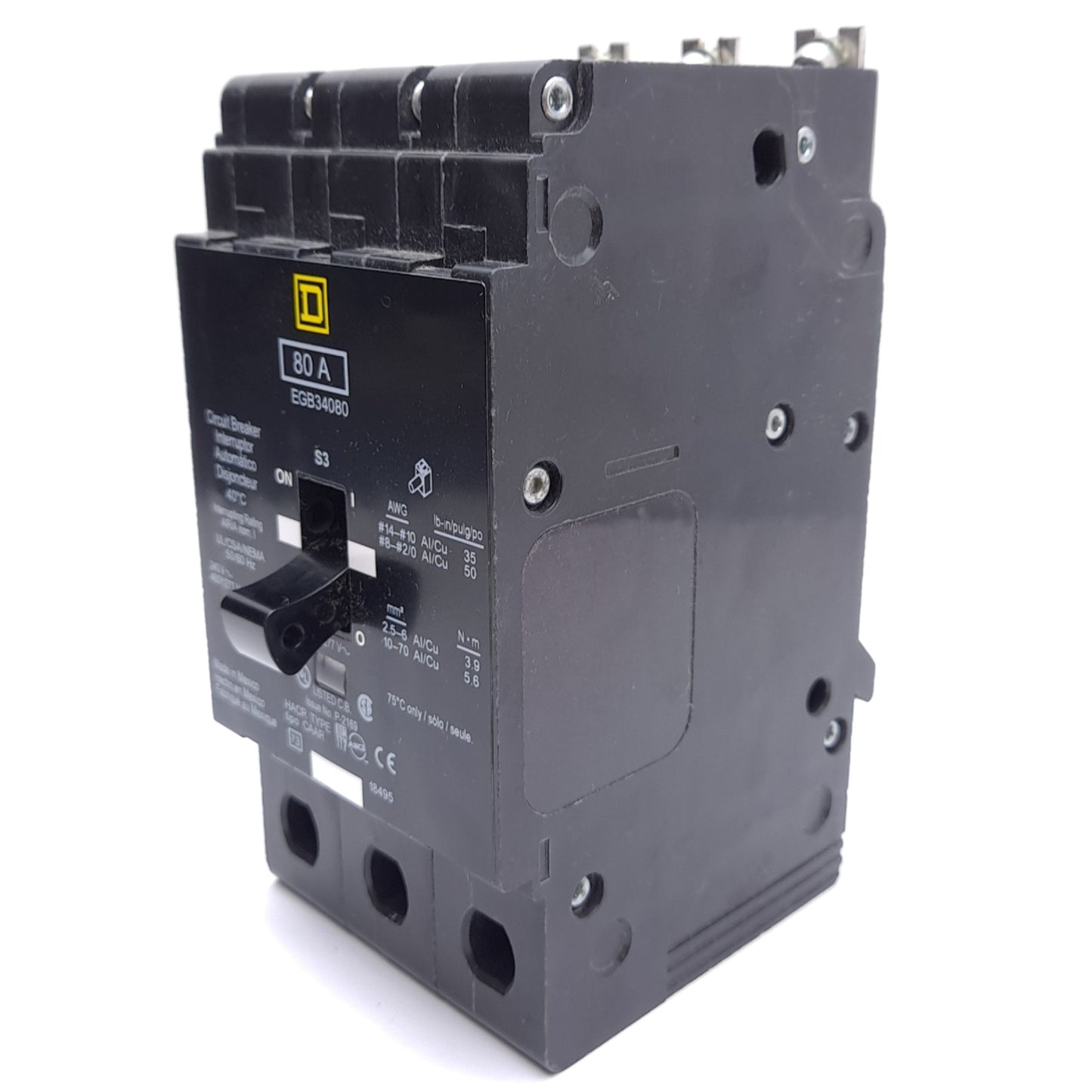 New Square D EGB34080 Circuit Breaker, 3-Pole, Bolt-On, 80A, 480Y/277VAC