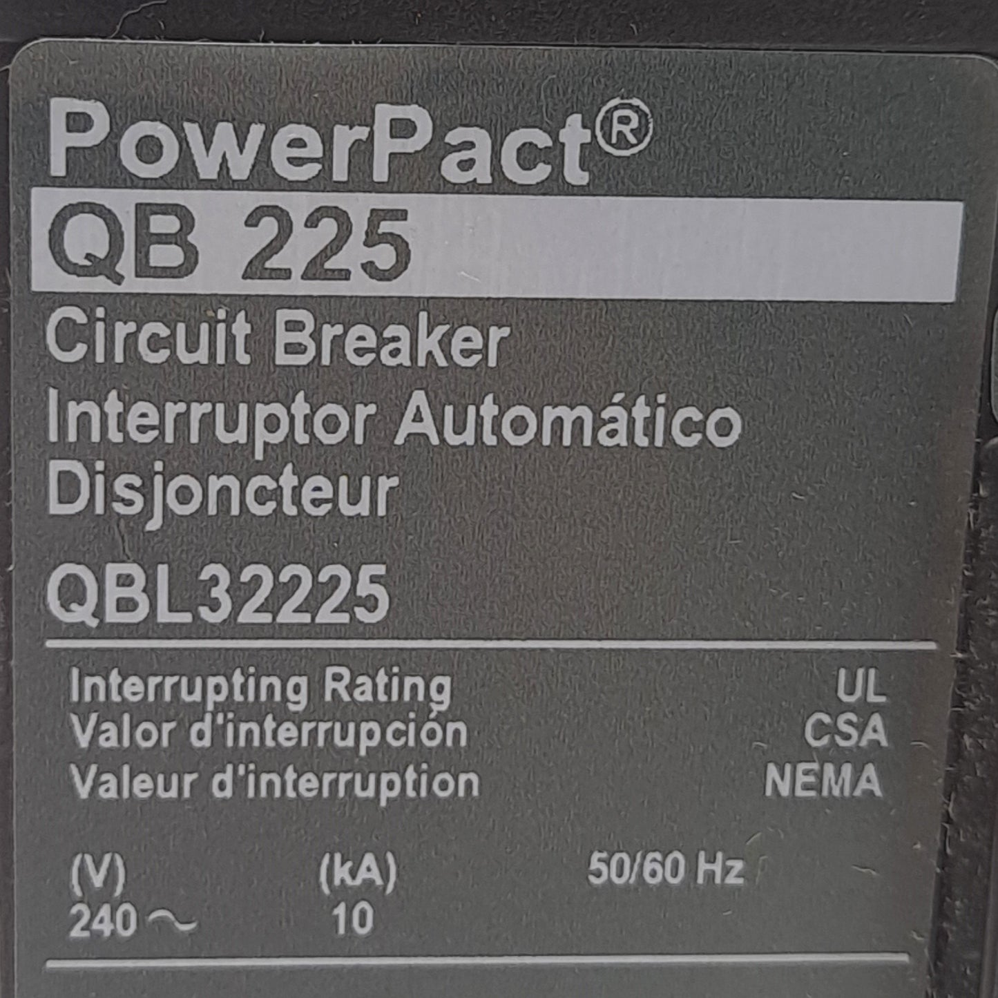 New Square D QBL32225 Circuit Breaker, 3-Pole, Unit Mount, 225A, 240VAC