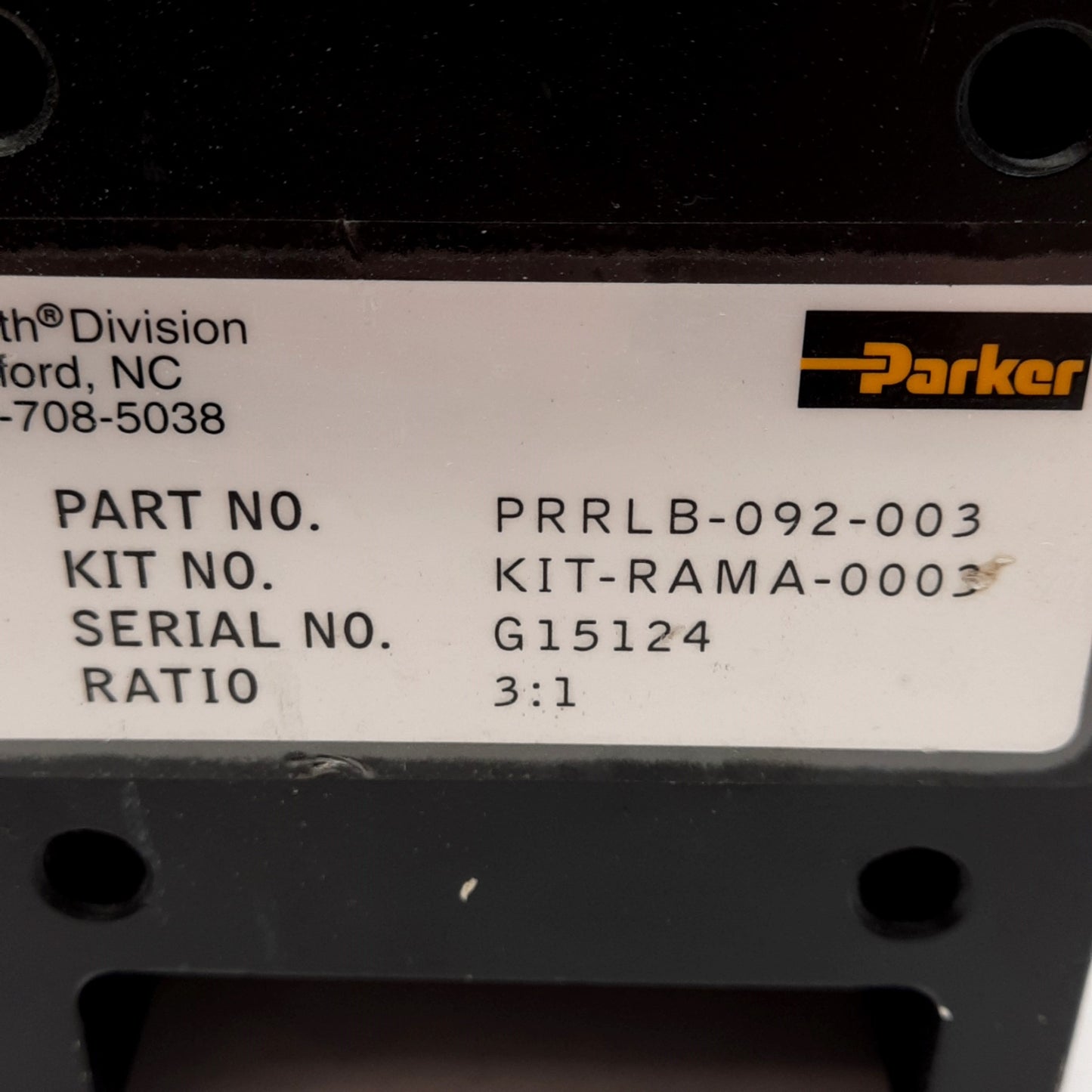 Used Parker PRRLB-092-003 Right Angle Gearhead, 3:1, 70Nm, ø24mm Shaft, NEMA 42