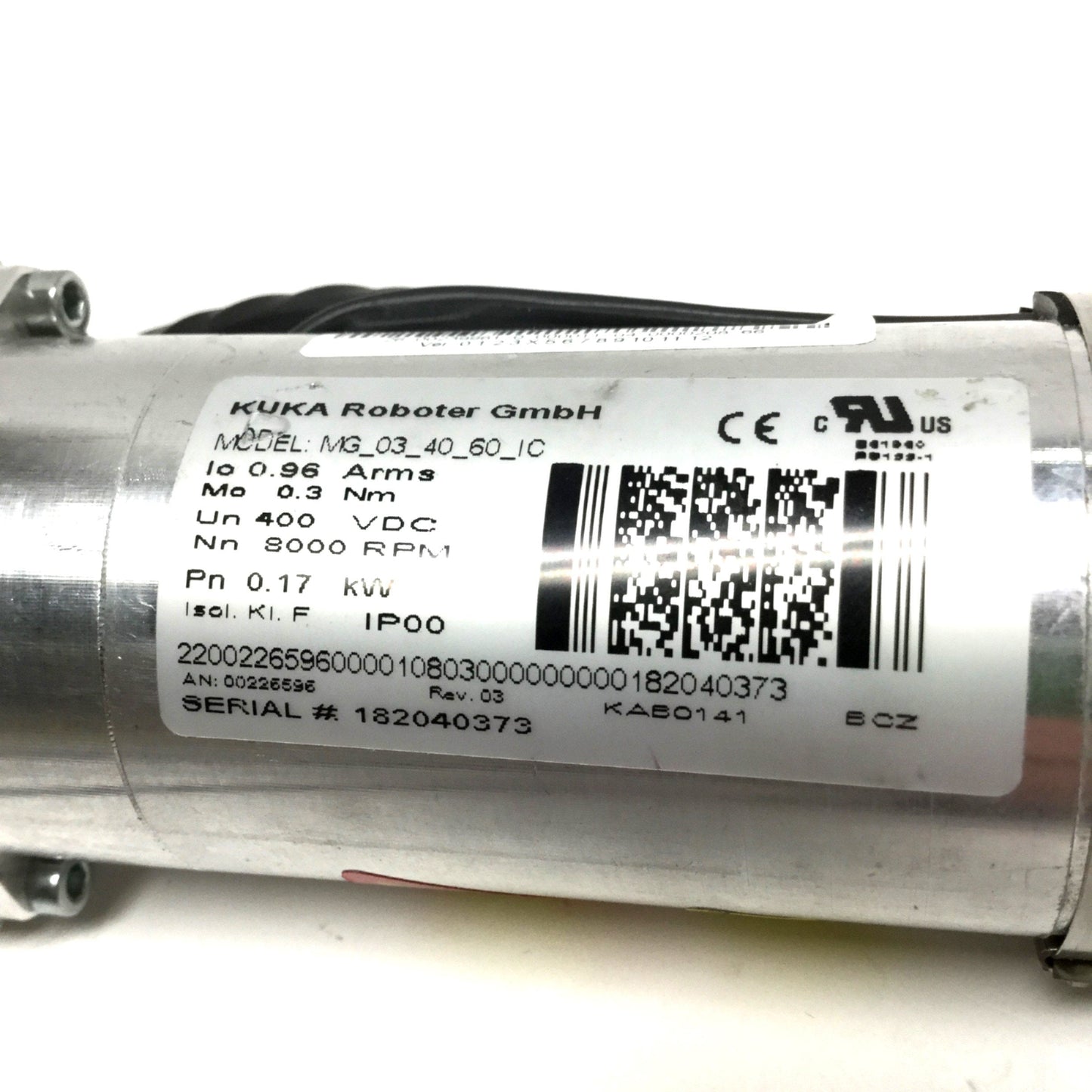 Used KUKA MG-03-40-60-IC Robot Servo Motor 0.3Nm, 400VDC, 8000RPM, 0.17kW