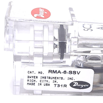Used Dwyer RMA-6-SSV Air Flowmeter, 2-20 SCFH, 100psi Max, 1/8in NPT, 2in Scale