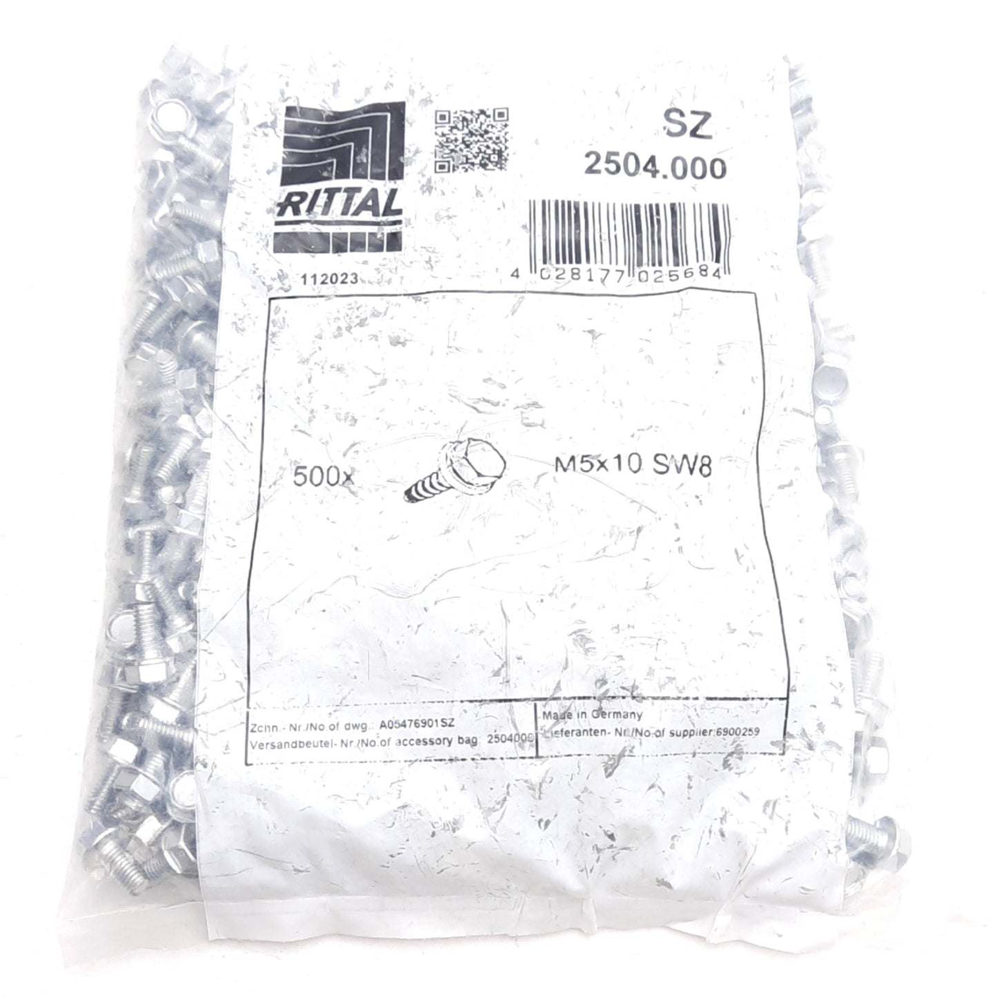 New Lot of 500 Rittal SZ 2504.000 Self-Tapping Hex Screws, For ø4.5mm Holes, M5x10