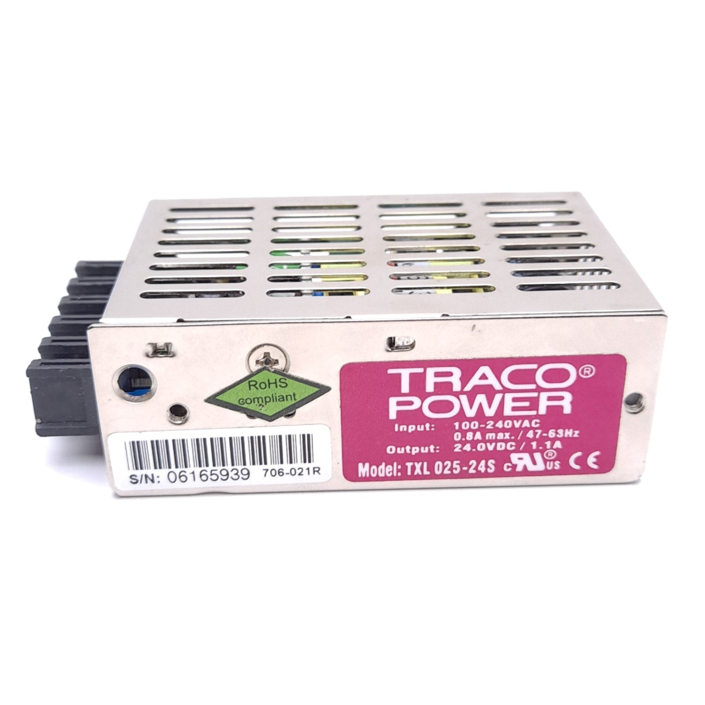 Used Traco Power TXL 025-24S Power Supply, 100-240VAC Input, 24VDC Output, 25W