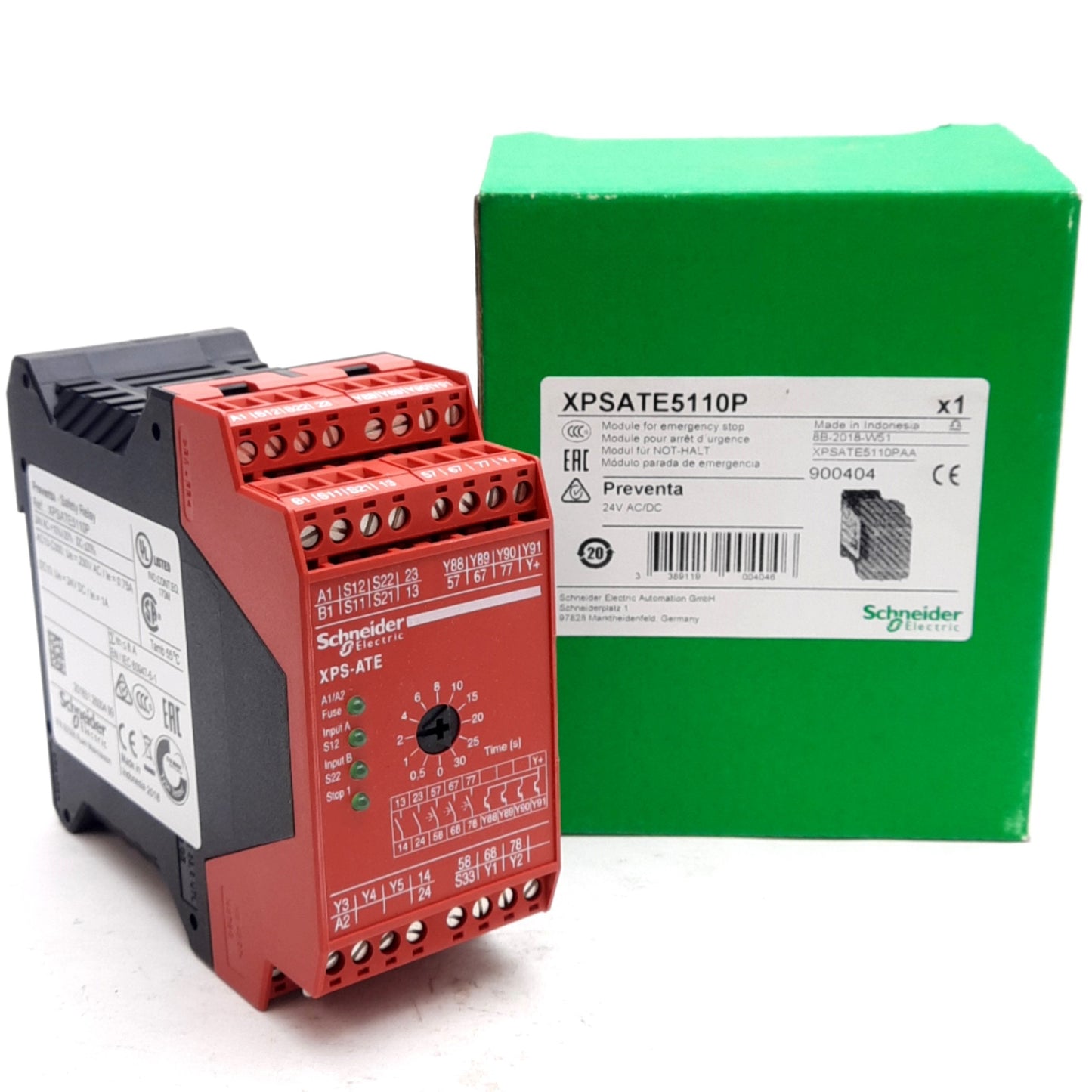 New Schneider Electric XPSATE5110P E-Stop Module Safety Relay, 24VAC/DC, DIN Rail