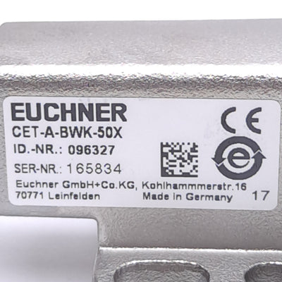 New Euchner CET-A-BWK-50X 096327 Safety Switch Actuator, 6500N Locking Force