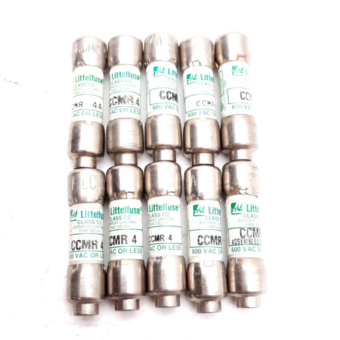 Used Lot of 10 Littelfuse CCMR 4 Time Delay Fuse, Class CC, 4A, 600VAC/300VDC