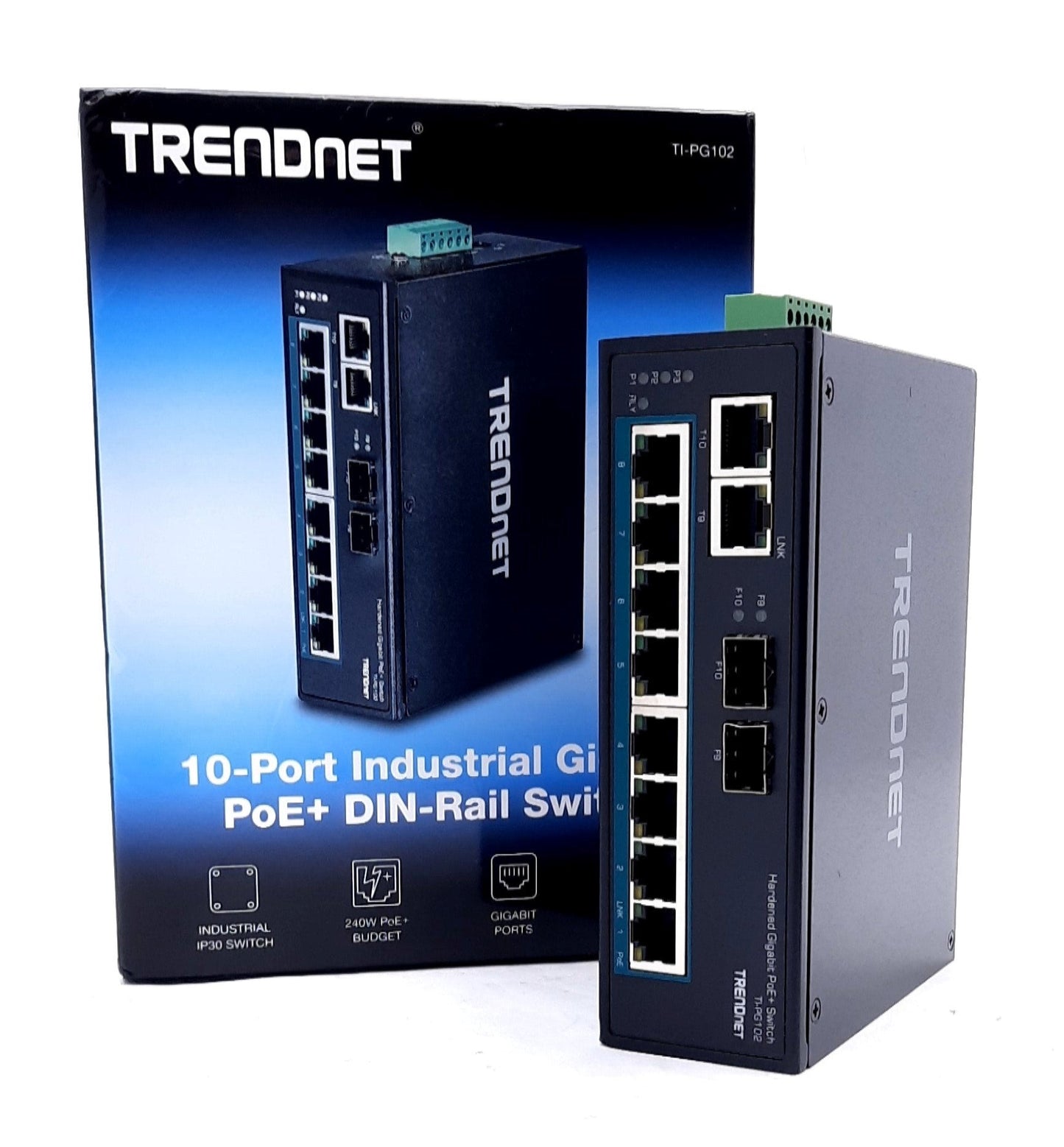 New Trendnet TI-PG102 10-Port Industrial Gigabit PoE+ DIN-Rail Switch