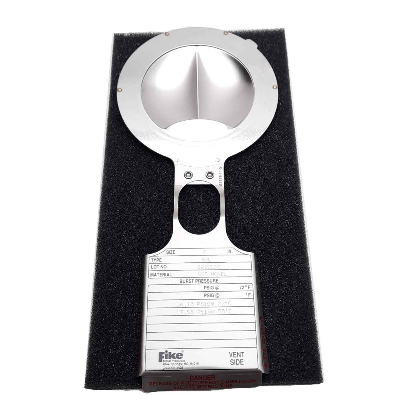 New Fike SRL Rupture Disc, ø2in, SST MONEL, 18.13PSIG @ 22°C Burst Pressure